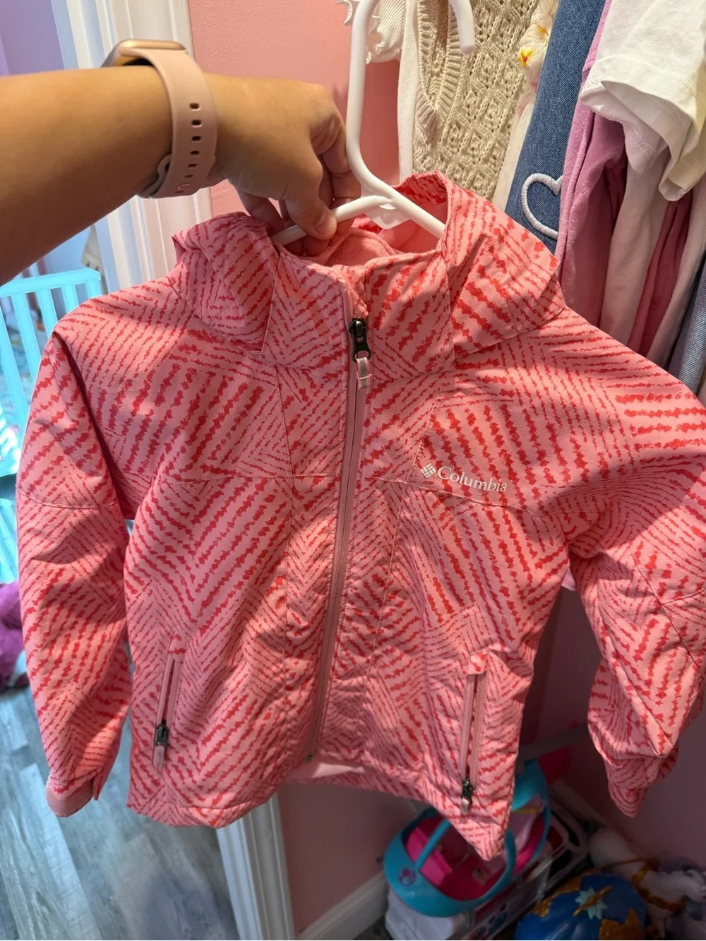 Columbia Pink and Coral Patterned Kids Hooded Jacket